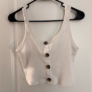 SHEIN Cream Button-Front Ribbed Tank Top